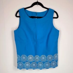 Talbots Chic TEAL Blue Embroidered Lace Scallop Tank Top